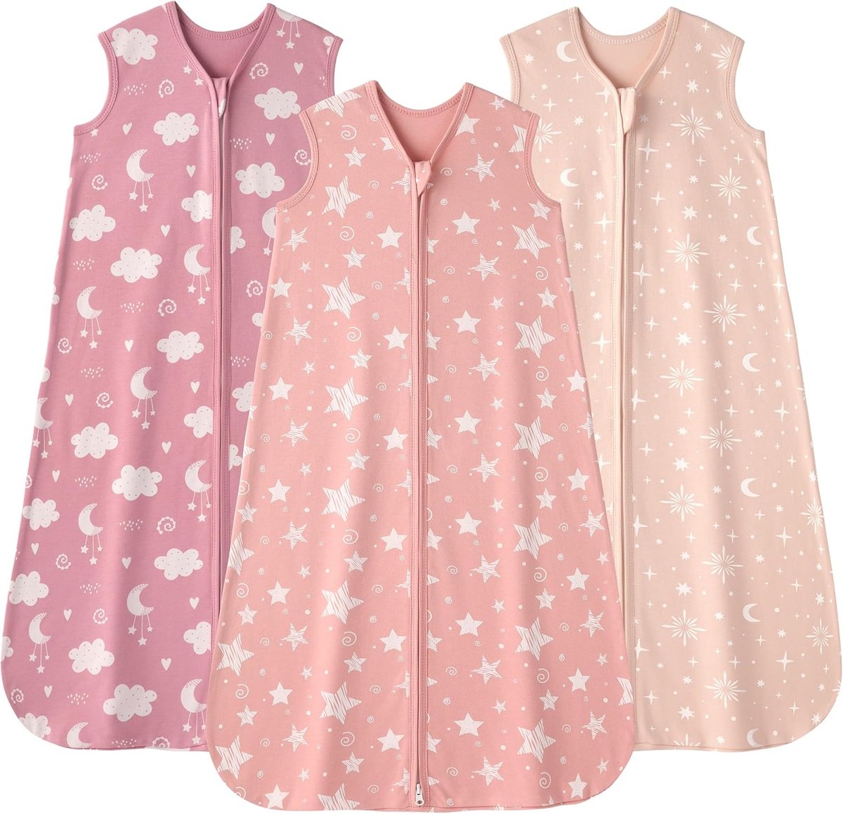 Babyslaapzak katoen - Draagbare deken - Veilig slapen - Ademend materiaal - 90 cm - Roze sterren