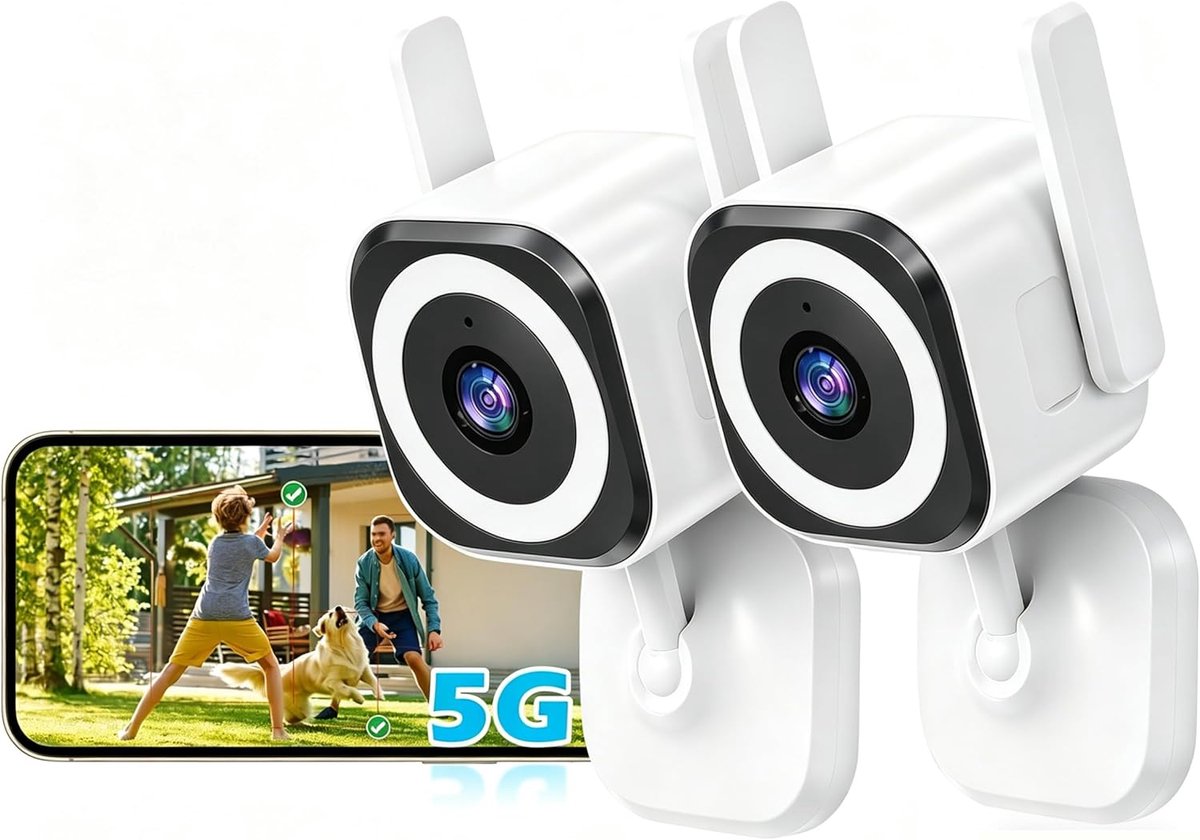 Bewakingscamera Binnen Buiten - Wifi Camera Babyfoon - Huis Beveiligen - Automatische Zoom - 2 Pack - Wit