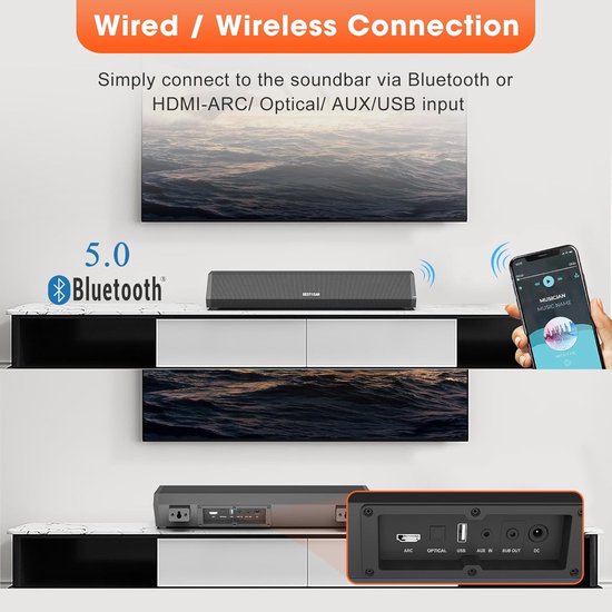 Kleine Soundbar - TV Geluid - Film Avond - 50W Vermogen - 41 cm - Zwart — afbeelding 4