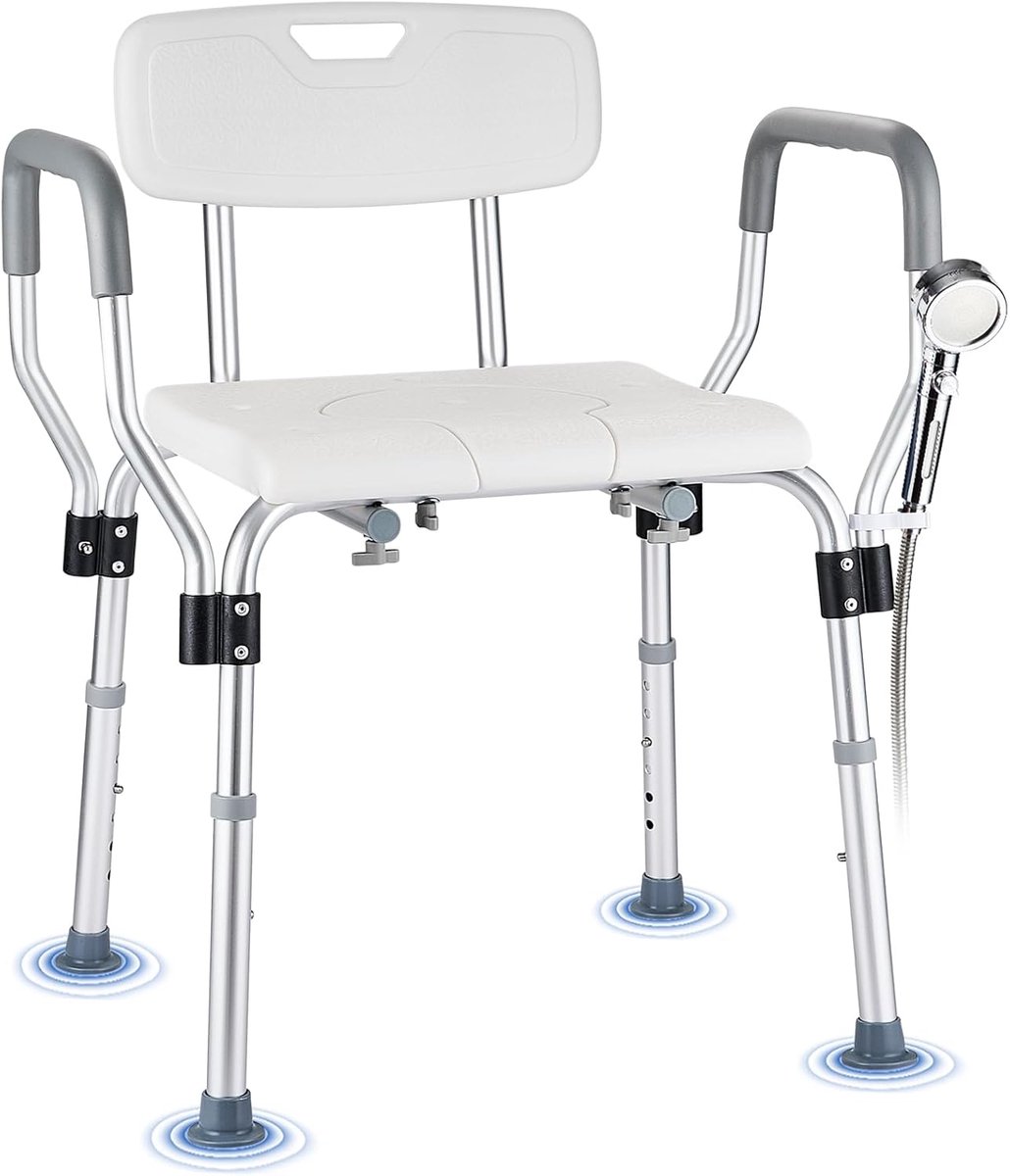 Douchestoel - Badkruk - Veilig Douchen - Met Rug en Armen - 6 Niveaus - Aluminium