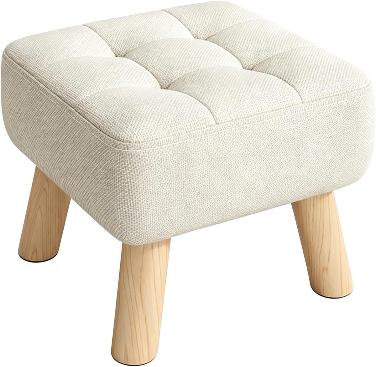 Ottoman Voetenbank - Voetensteun Poef - Ontspannen Zitten - Verstevigd Houten Frame - 33x33x28 cm - Wit