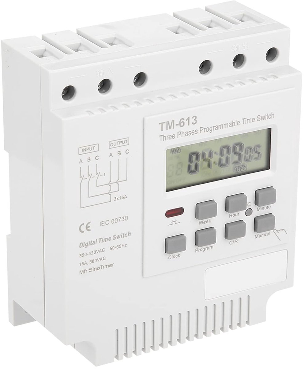 Tijdrelais Driefasig - Schakelaar Timer - Apparatuur Sturen - 17 Aan/Uit Instellingen - 380V - Grijs