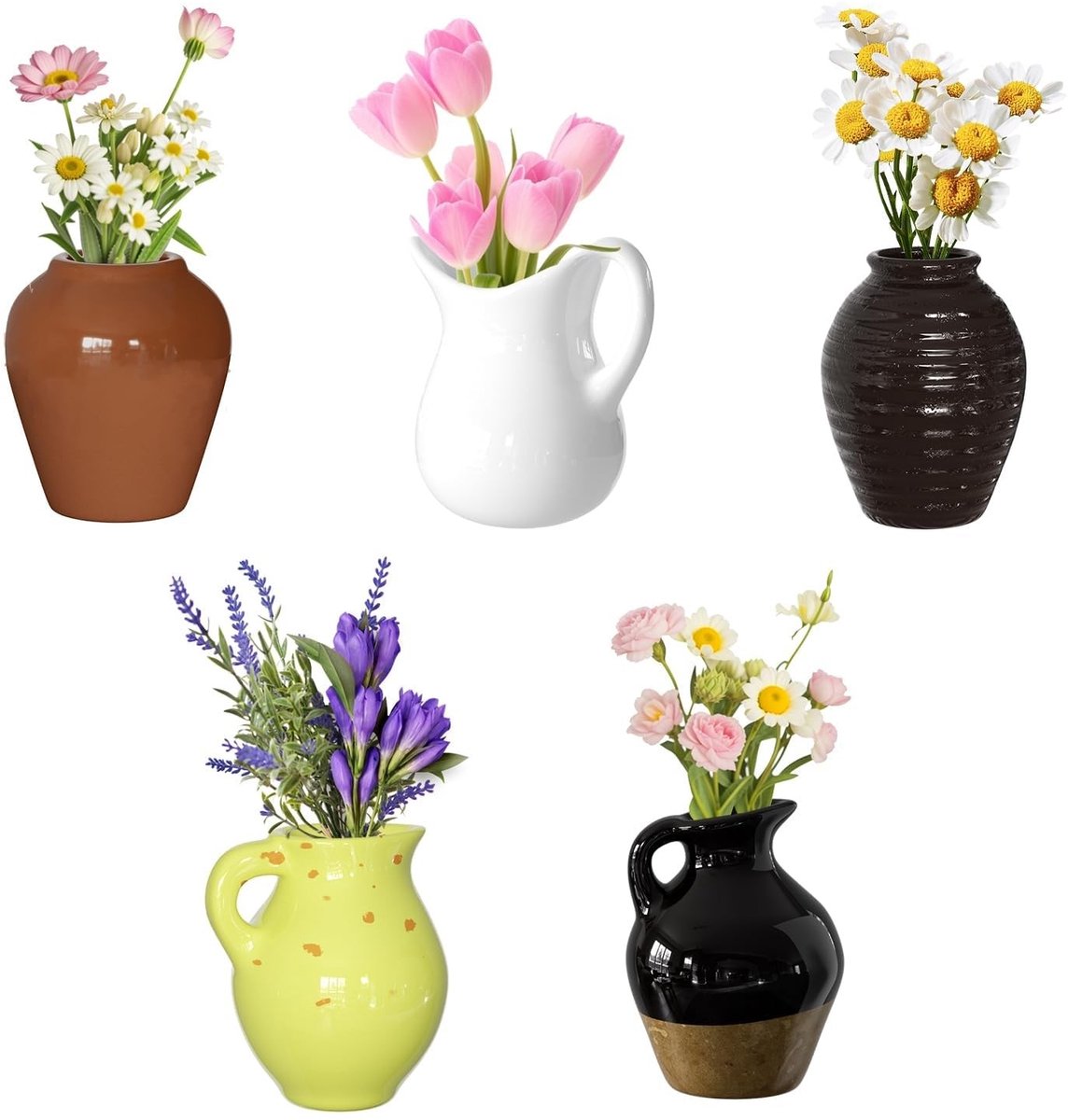 5 stuks magnetische mini voor koelkast, 3D keramische vaas, grappige magnetische bloemenvazen, schattige mini-vaas, geschikt voor koelkastaccessoires, keuken, kantoor, als decoratie en cadeau-idee