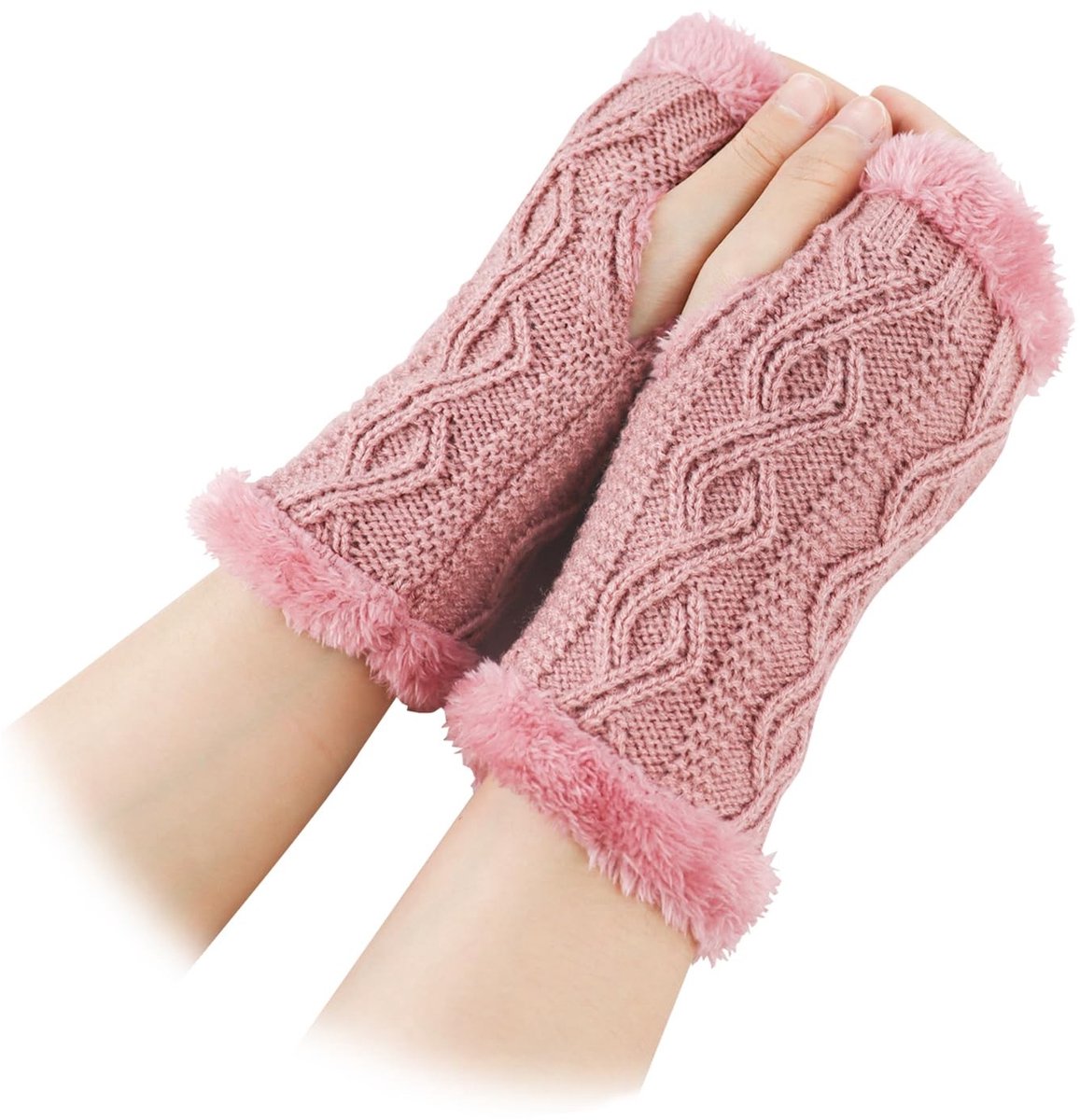 Dailygoods - Gebreide vingerloze handschoenen voor dames, winter, pluche wanten, polsen, warme arm, handschoenen met duimgat