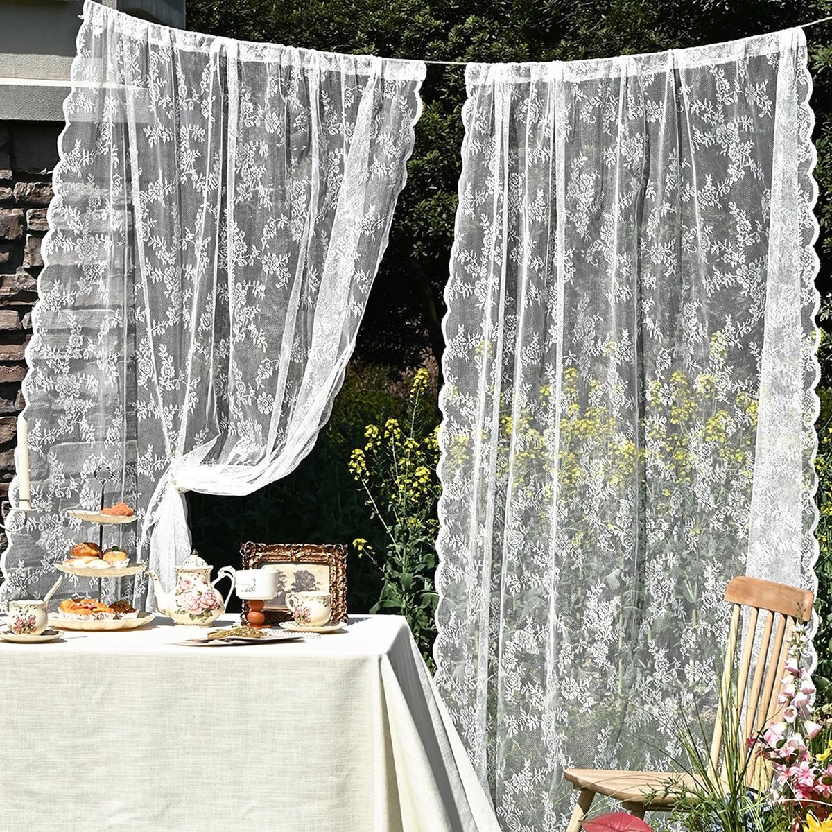 Dailygoods- Gordijnen Antiek Bloemenpatroon - Transparante Kanten Gordijnen - Vintage Woonkamerdecoratie - 75 x 200 cm - Polyester - Elegante Sfeer - Raamdecoratie