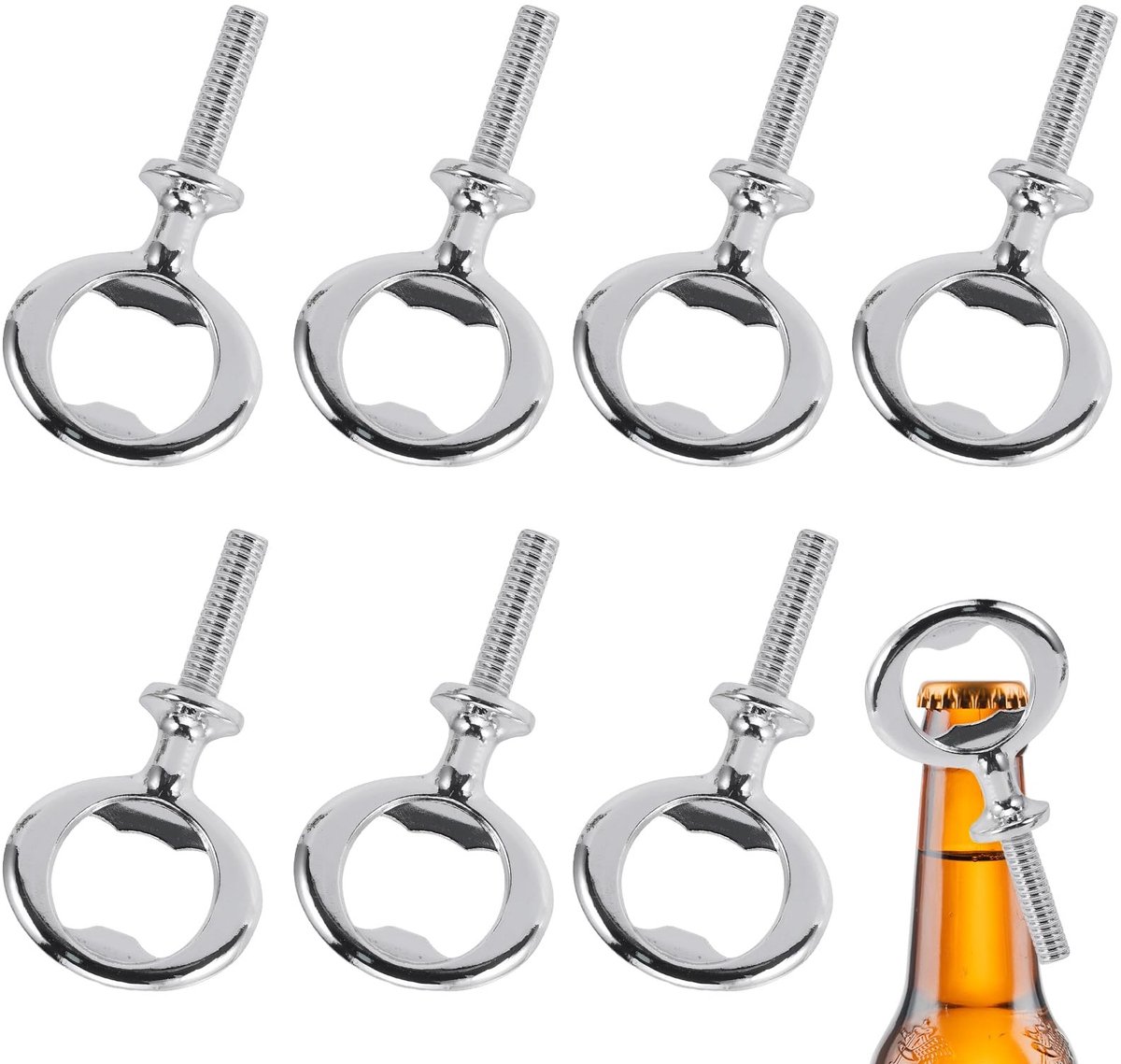 Dailygoods- Flesopener Set 8 Stuks - Multifunctionele Flesopeners - Kurkentrekker - Bieropener - Sleutelhanger - Zilveren Ijzer