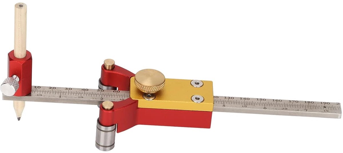 Houten Afschrijfhulpmiddel - 3 in 1 Liniaal - Houtbewerking DIY - Veelzijdig Tekenhulpmiddel - 0-140 mm - Aluminiumkleur