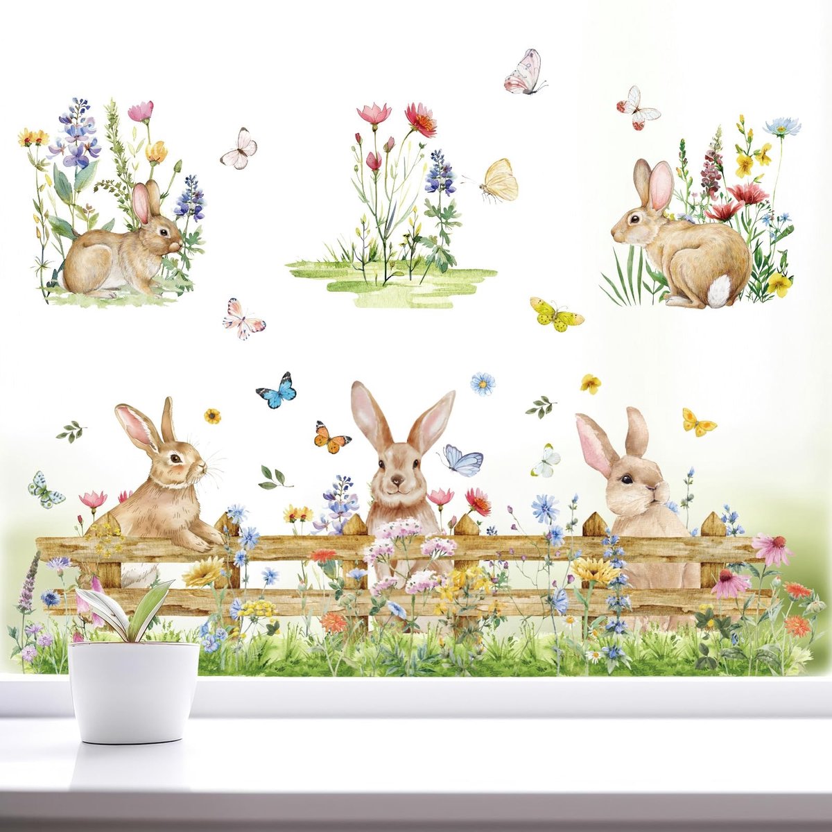 Dailygoods- Raamstickers Lente - Raamstickers Bloemen - Raamstickers Paas - Raamstickers Kinderen - 2 Vellen - PVC Materiaal 28,5 x 76 cm - Decoratiestickers