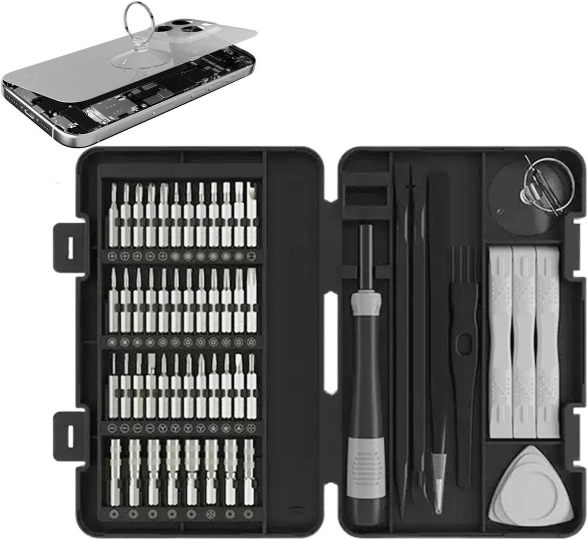 Precisie Schroevendraaierset - Multifunctioneel Gereedschap - Apparaten Repareren - 58 Delige Set - Compact Formaat - Zwartgrijs