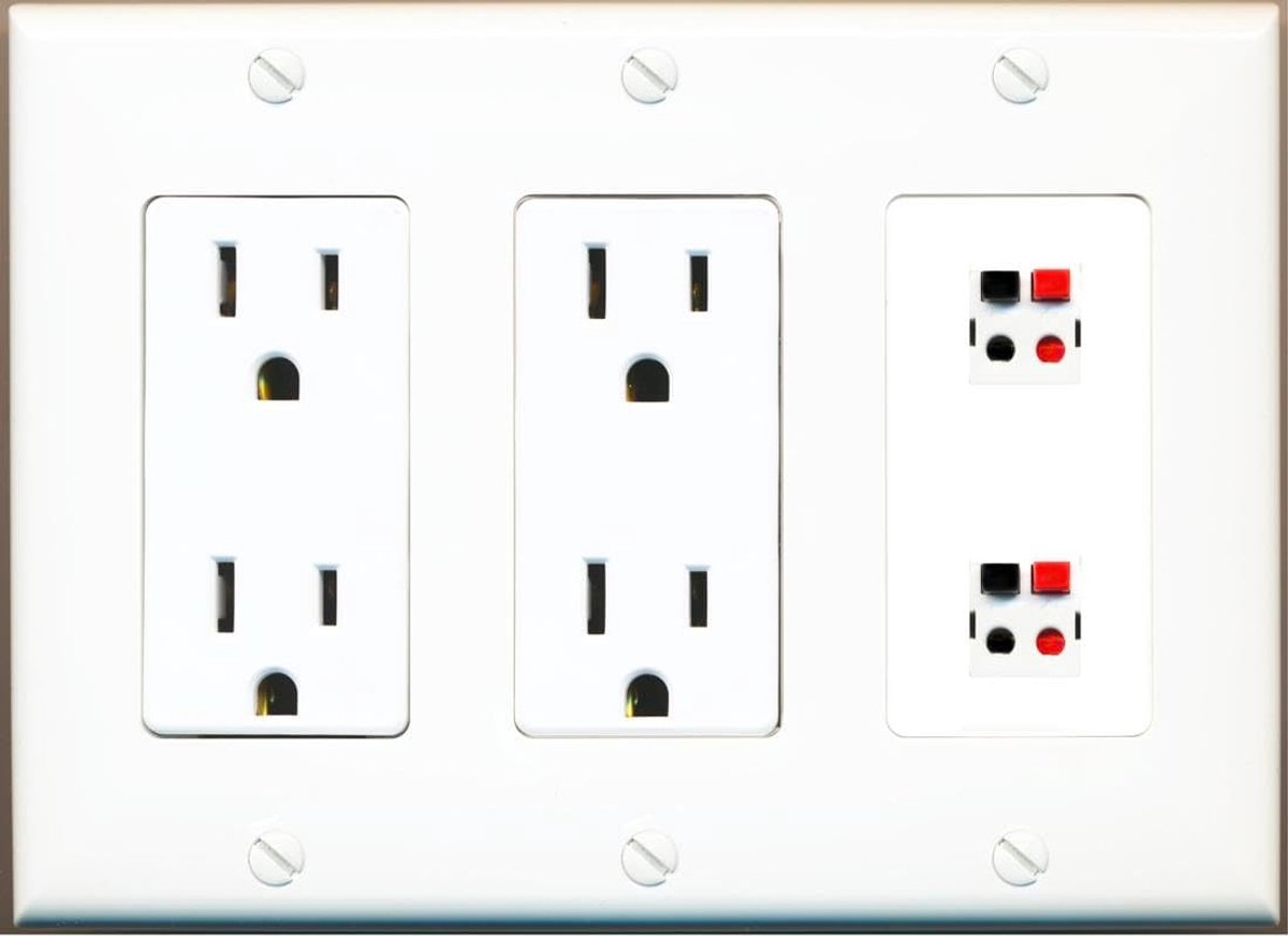 Speaker Draad Muurplaat - Audio Aansluiting - Netjes Kabels - Borstel Ontwerp - 2 Poorts - Zwart