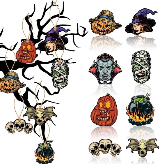 Dailygoods - Halloween Boom Ornamenten - Heks Schedel Vleermuizen - Perfect voor Halloween - Decoratie voor Thuis - Feestelijke Groeten - Geschikt voo...