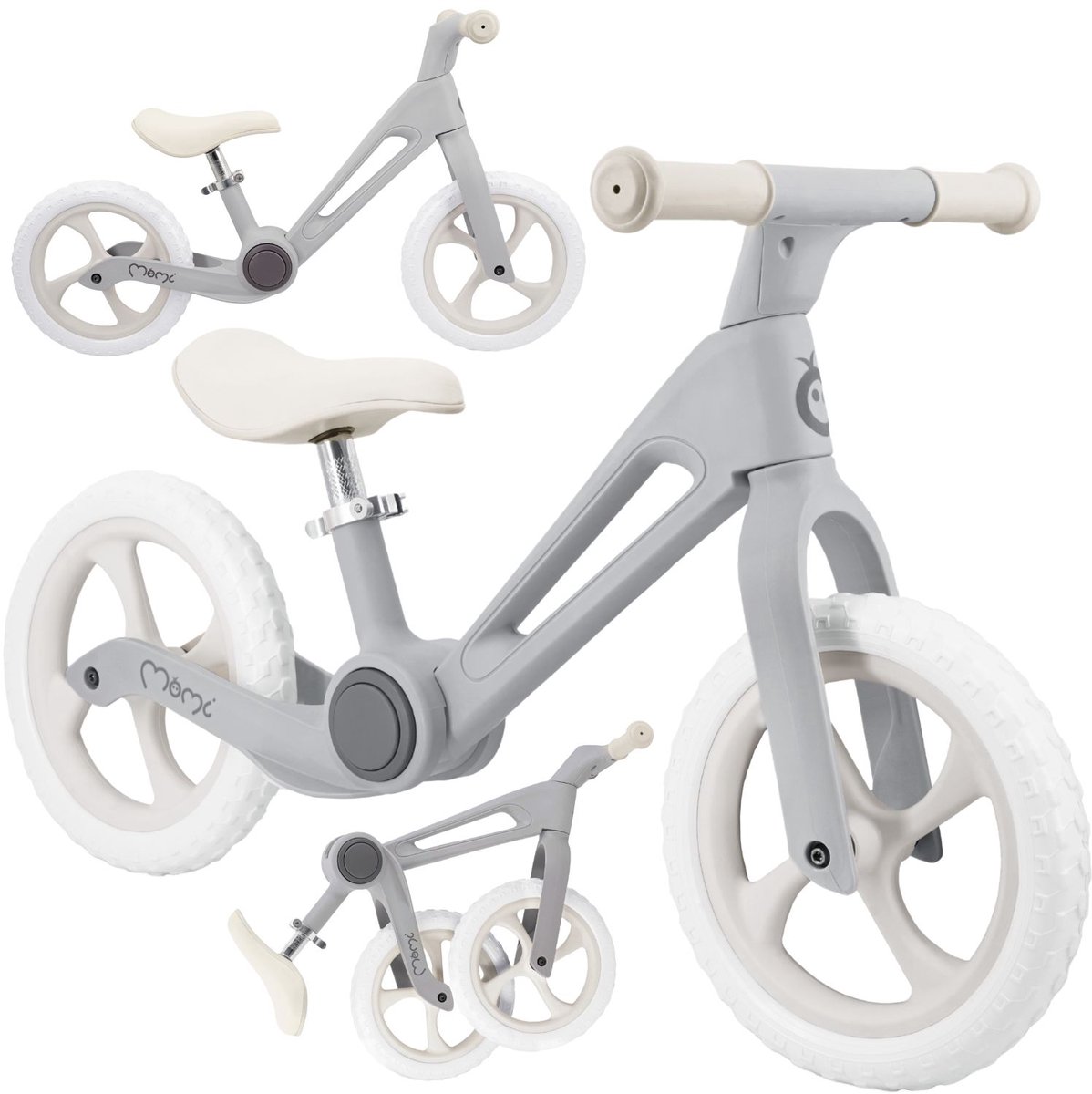MoMi NORU - Loopfiets - Opvouwbaar - 12 inch - Verstelbaar Zadel - Grijs