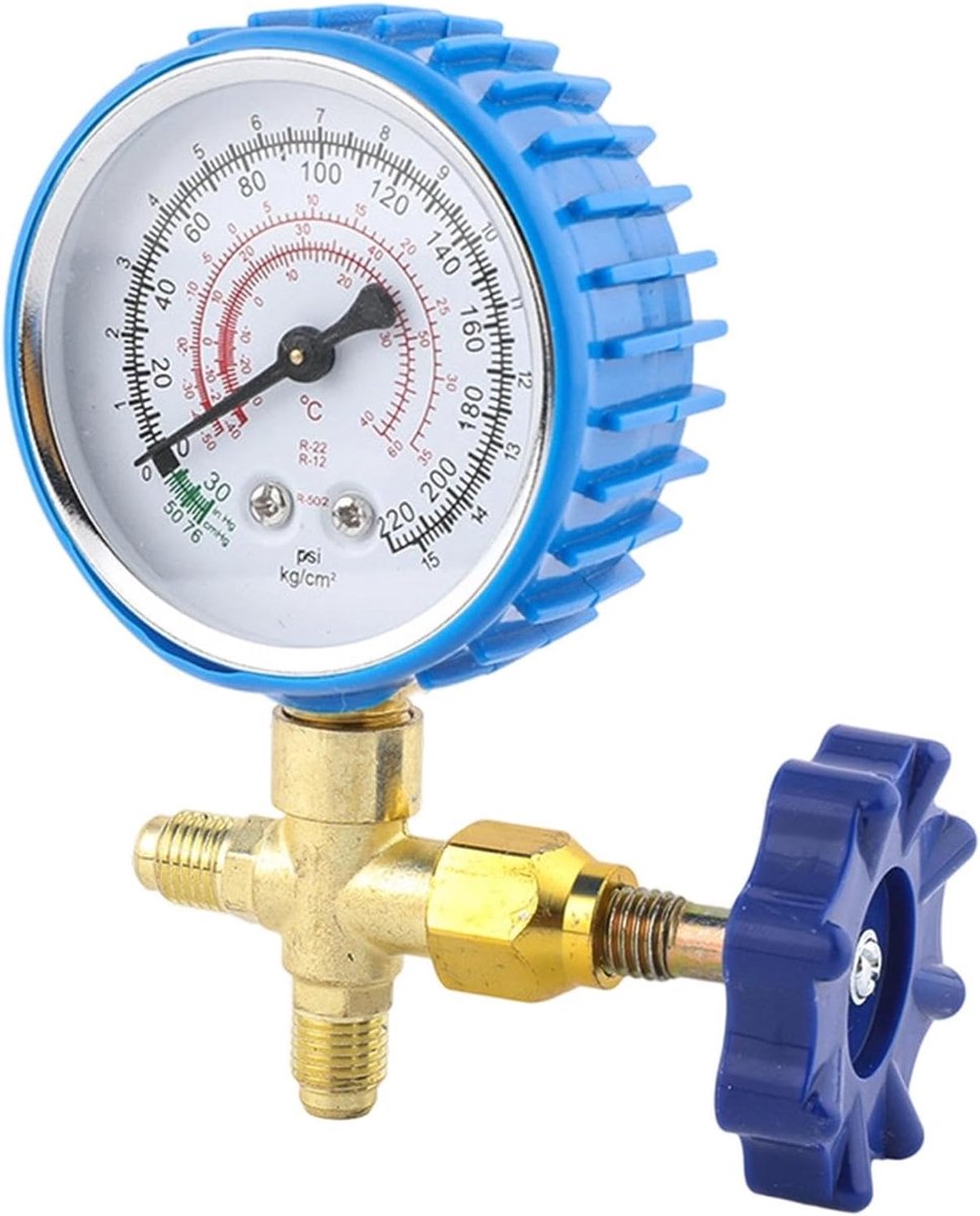 Koelmiddel Drukmeter - Manometer Set - Airco Controleren - Lekvrije Klep - Groot Horloge - Zwart