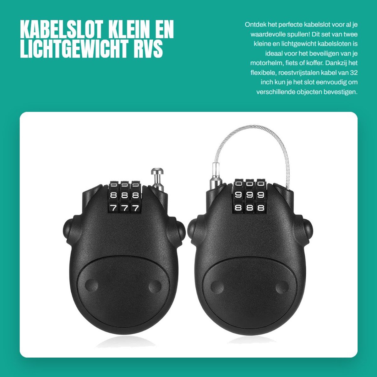Dailygoods- Kabelslot - 2 Stuks - Roestvrij Stalen Kabel 73 cm - Combinatieslot - Lichtgewicht - Antidiefstal Beveiliging - Slotlock