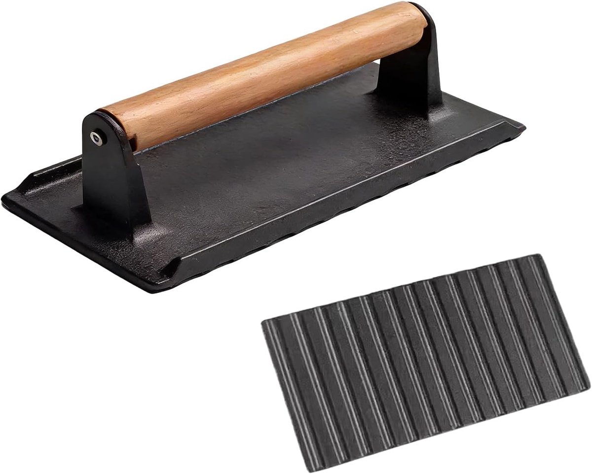 Vleespers Hamburgerpers Grill Gelijkmatig Grillen Geïsoleerd Houten Handvat 16 cm Lengte Zwart