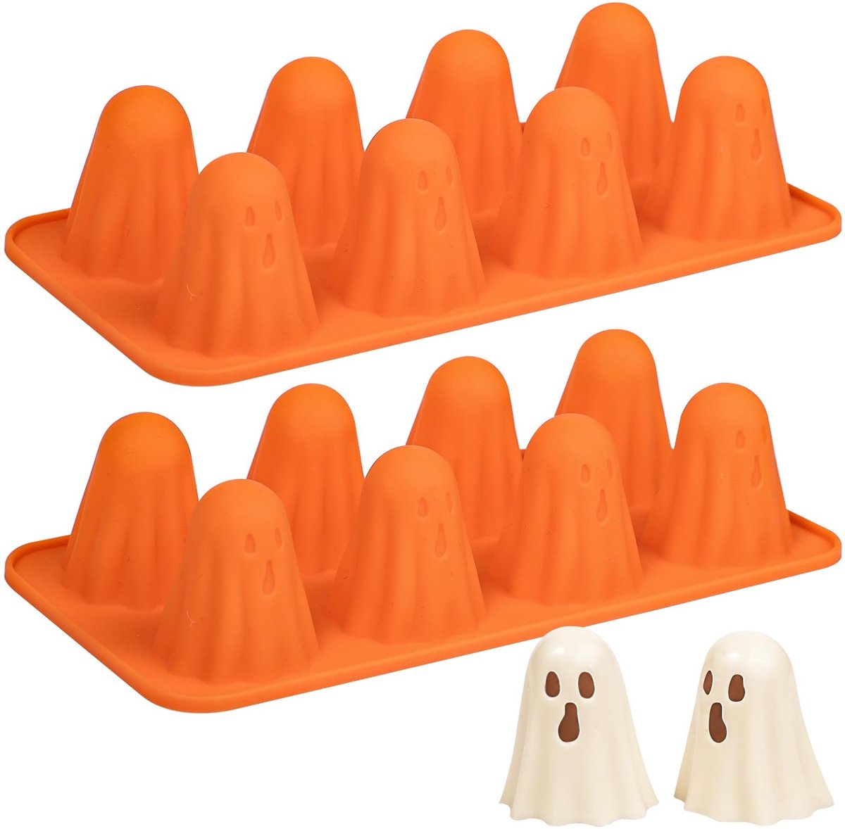 Dailygoods - Kamehame Ghost Moulds Siliconen 2 stuks 8 holtes Halloween Chocolade Mallen Spook Vormige Bakvorm Spook Pudding Mal voor het maken van chocolade, snoep, gelei, ijsblokjes