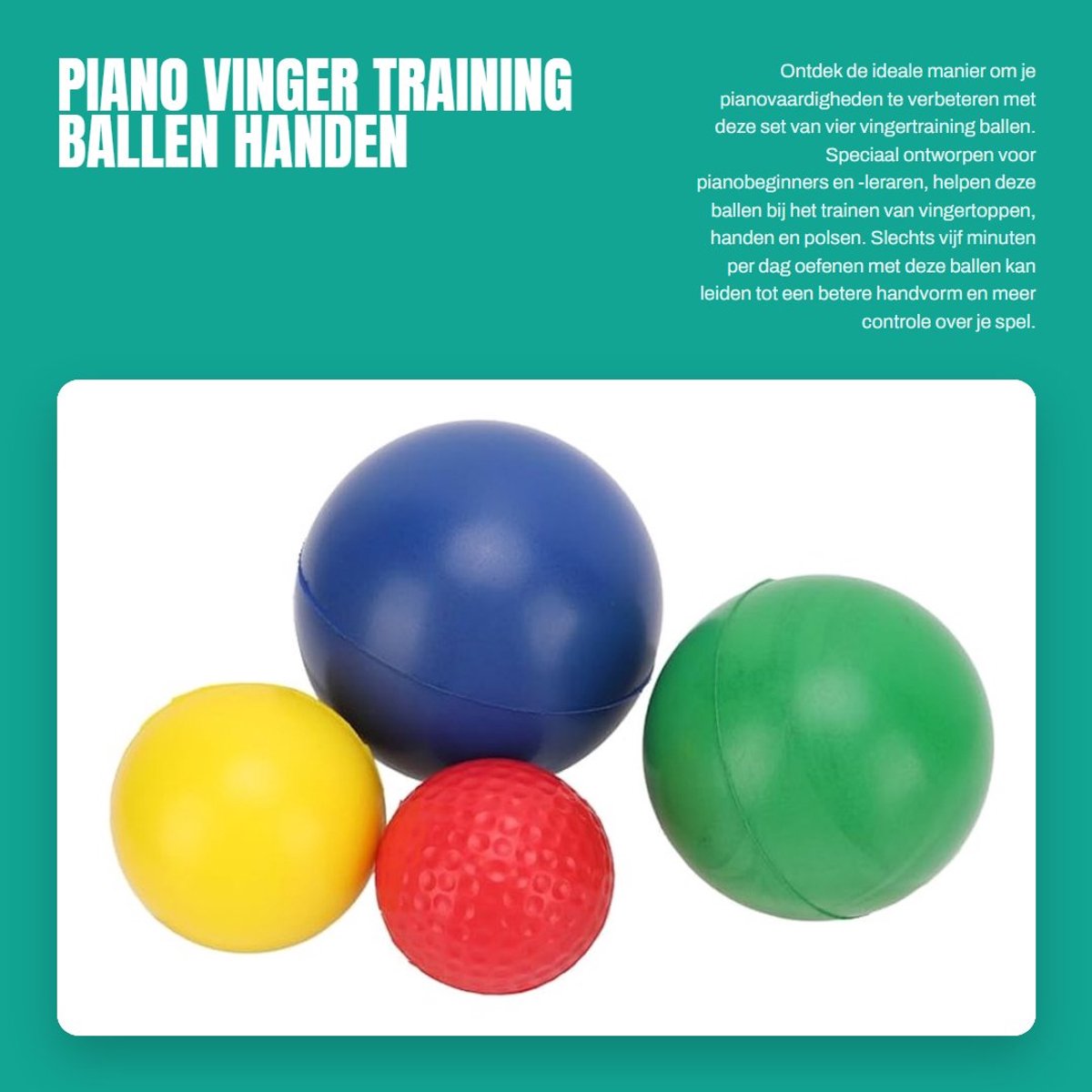 Dailygoods- Vingertraining Ballen Set van 4 - Piano Training - Hand/Pols Versterking - Vingertop Oefening - Spierversterking - Geschikt voor Beginners