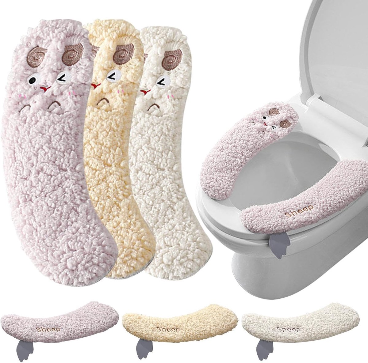 Toiletbril kussen - Zachte wc-hoes - Badkamer decoratie - Schattig lamspatroon - 34x11 cm - Multicolor