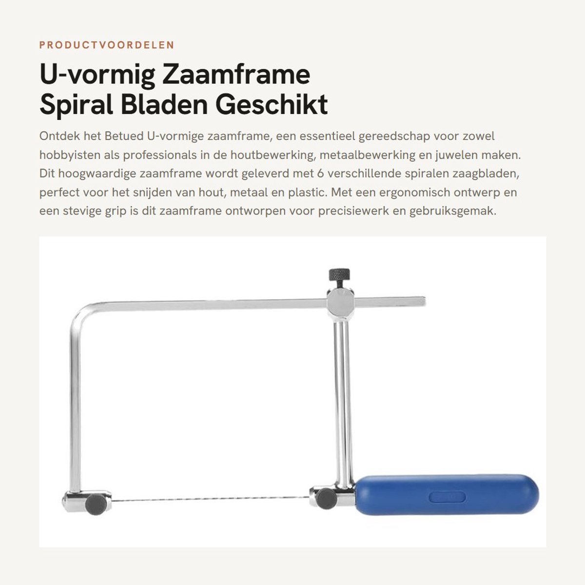 Dailygoods- Fretzaag U-vormig - 6 Spiral Bladen - Houtbewerking - Metaalbewerking - Kunststof - Ergonomische Handgreep - Zaagframe