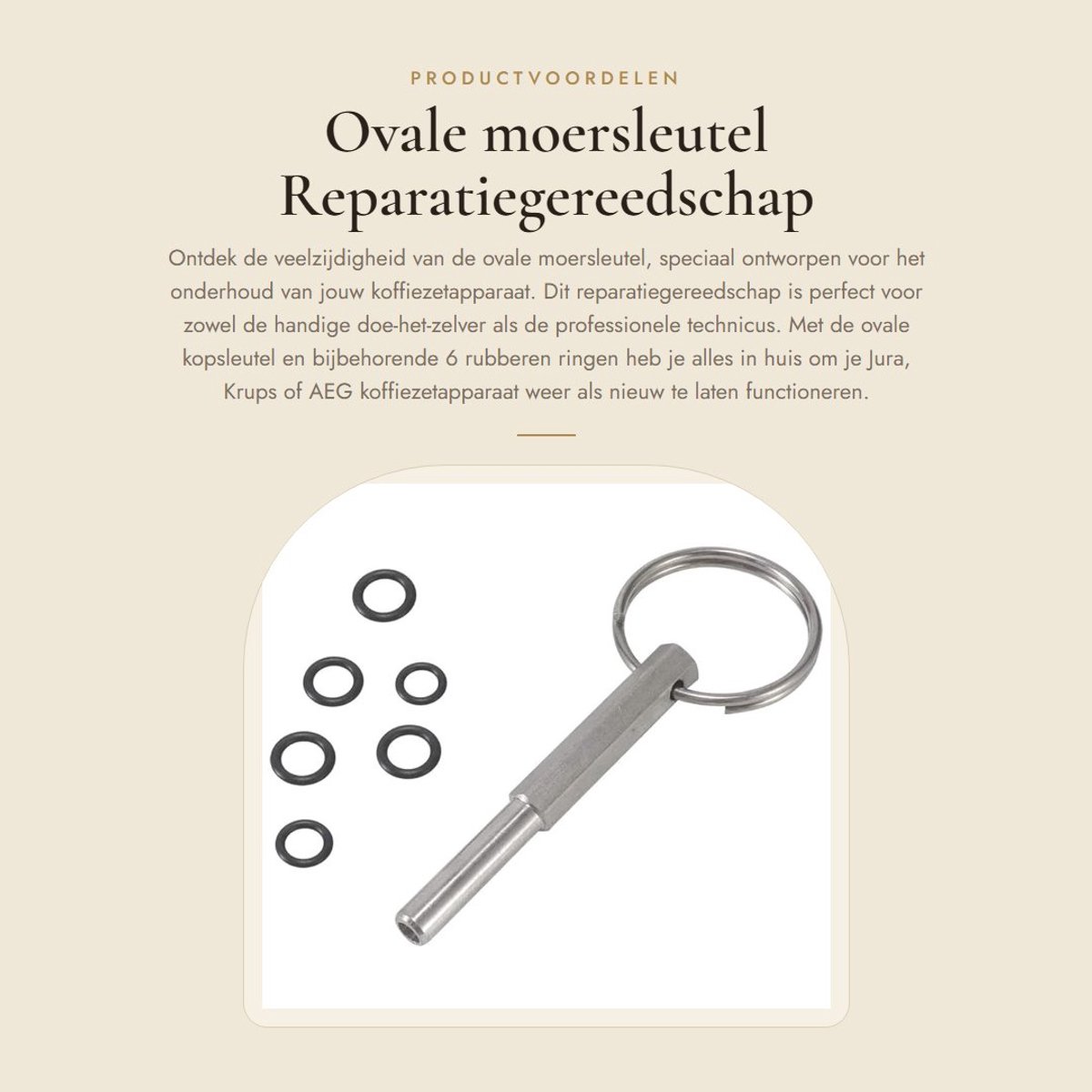 Dailygoods- Moersleutel Ovaal Reparatiegereedschap voor Koffiezetapparaten Roestvrij Staal Magnetisch Inclusief Sleutelring Duurzaam Koffiezetapparaat Gereedschap