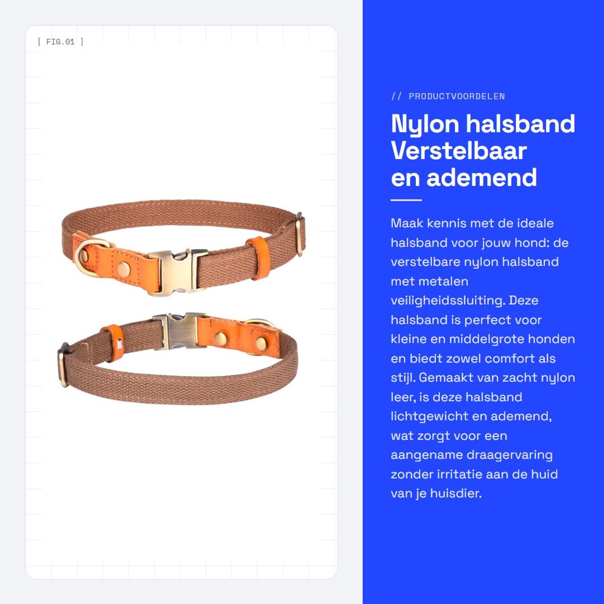 Dailygoods- Halsband Verstelbaar - Nylon/Huisdierhalsband - Veiligheidsgesp - Roestvrij Stalen Sluiting - Lichtgewicht - Ademend Materiaal - Hondenhalsband