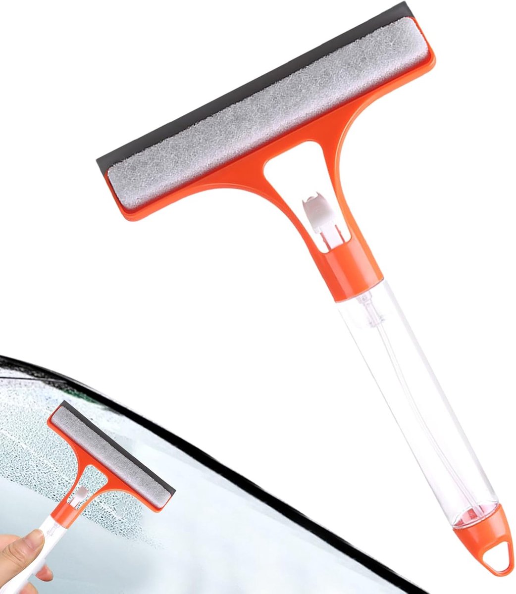 Glasreinigingsschrobber - Wisser Tool - Ramen Schoonmaken - Spray en veeg functie - 20 x 32 cm - Oranje