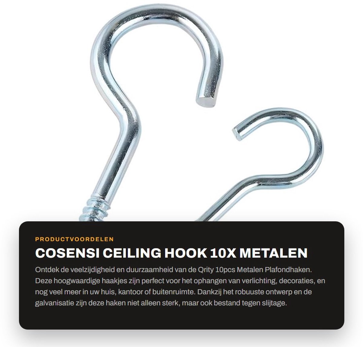 Dailygoods- Plafondhaak 10 Stuks - Licht Haak - Metaal - Galvaniseerd