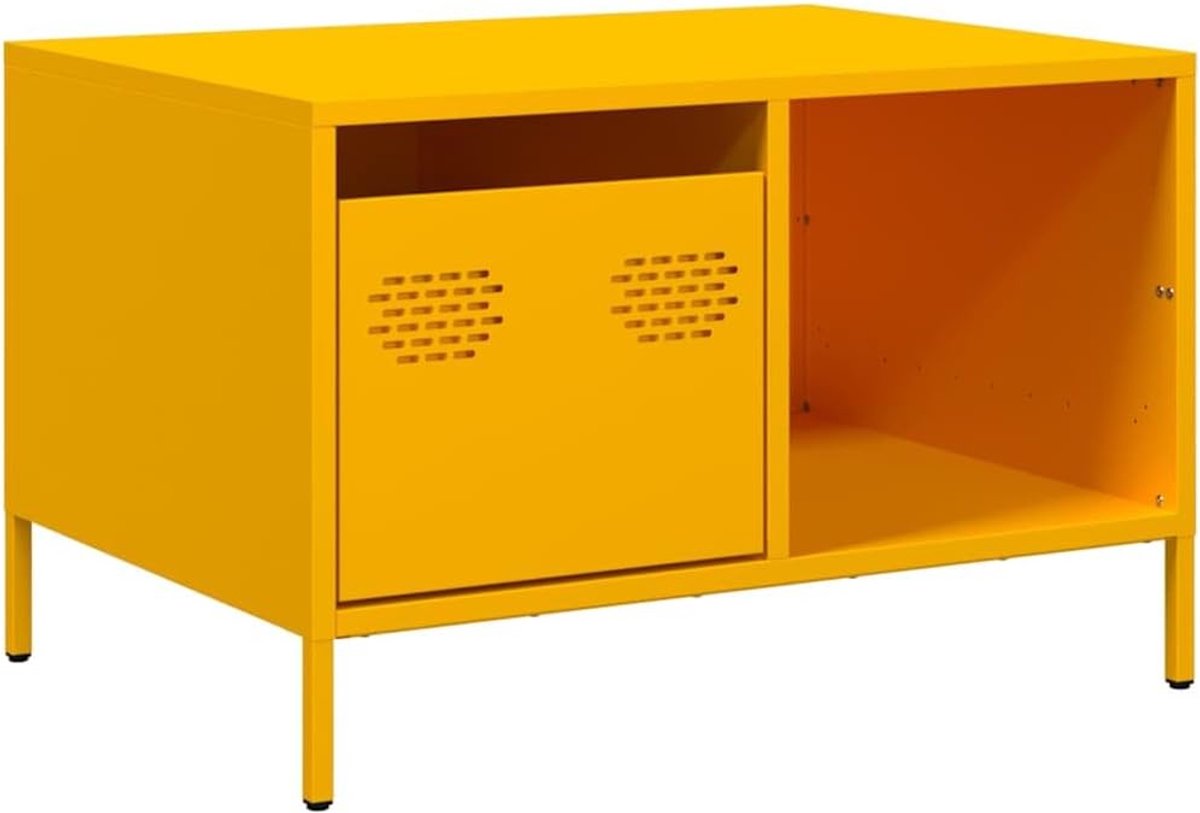 Salontafel Industriële Stijl - Bijzettafel Hoektafel - Woonkamer Inrichten - Verborgen Opbergruimte - 685x50x435 cm - Mosterdgeel