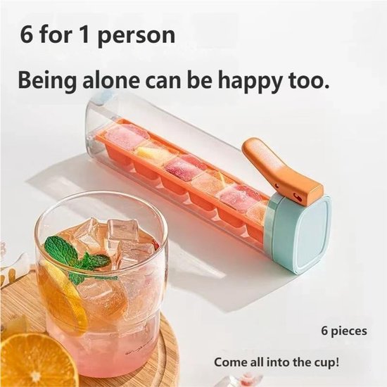 IJsmachine Glas - IJsvorm Bak - Cocktails Koelen - Handige Pers Ontgrendeling - 6 IJsblokjes - Groen Oranje — afbeelding 2
