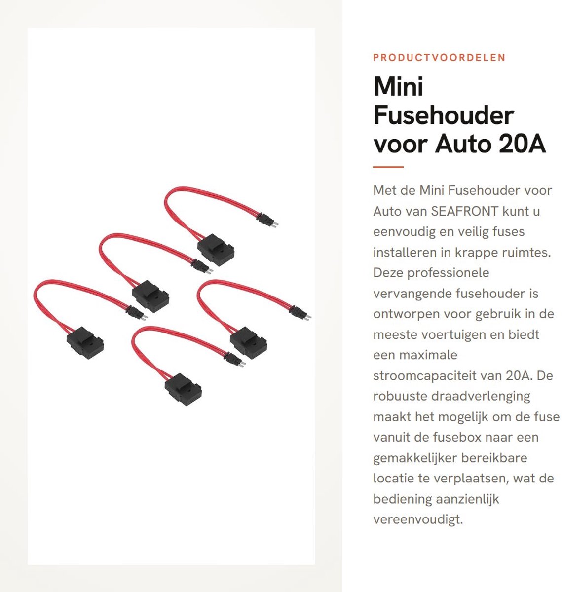 Dailygoods - Mini Fusehouder voor Auto - 20A met Verlengd Draad - Eenvoudige Installatie in Krappe Ruimtes - Betrouwbare Verbinding - Geschikt voor Di...