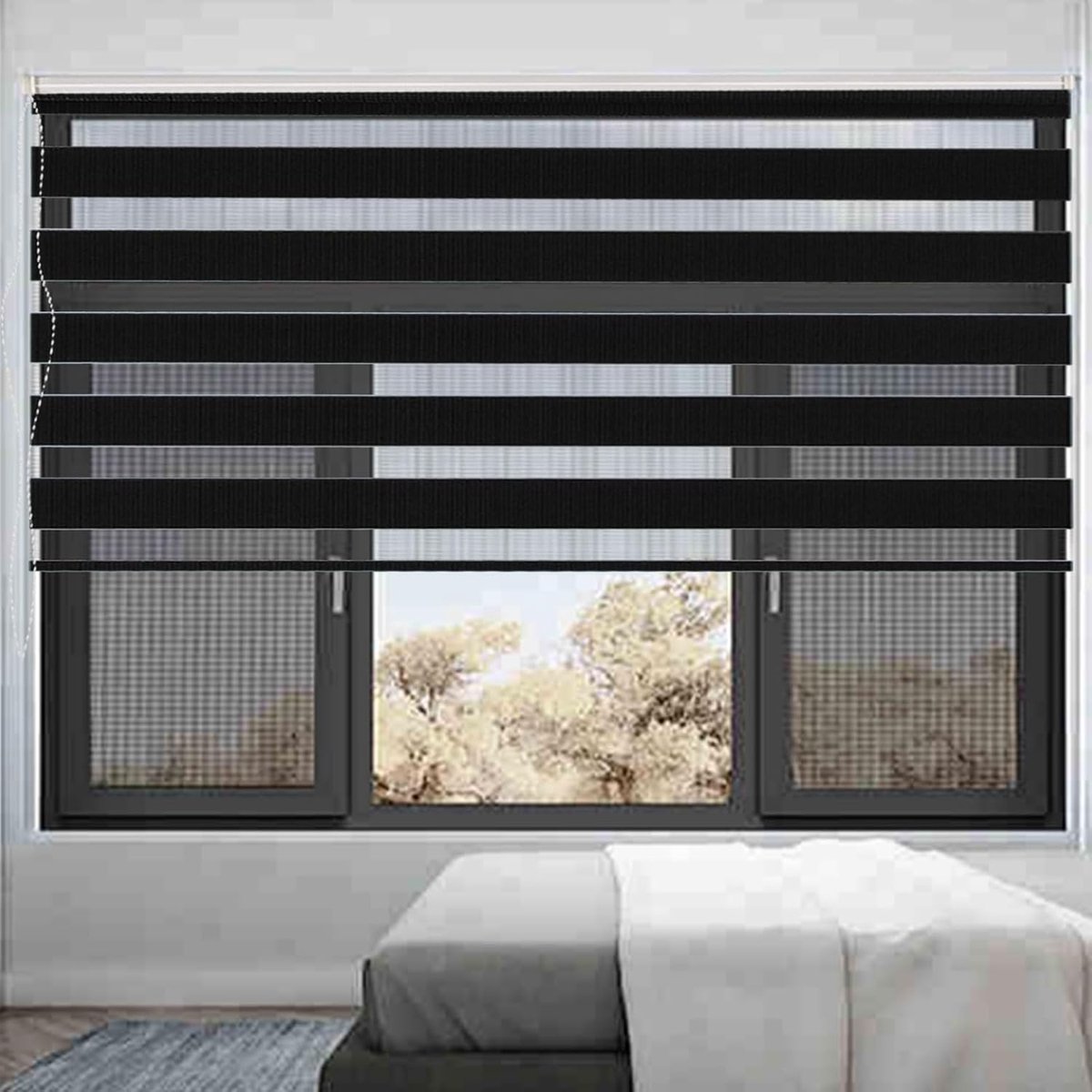 Duo Rolgordijn - Zonwering Privacy - Flexibele Lichtregeling - Afwisselende Strepen - 80 x