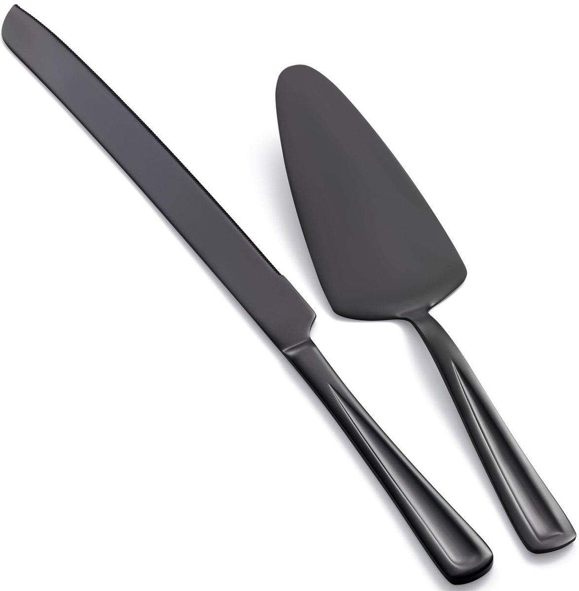 Dailygoods- Taartbestekset Hoogglans Zwart - Taartmes 33 cm - Taartschep 23,6 cm - Roestvrij Staal - Voedselveilig - Perfect voor Bruiloften/Jubilea - Taartservies