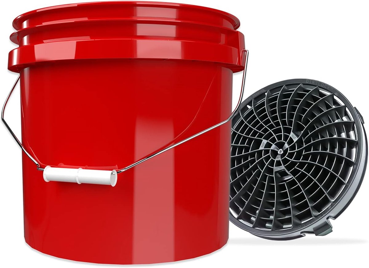Autowasset Emmer - Reinigingsset Auto - Krasvrij Wassen - Vuilscheider Inzet - 12 Liter - Rood Zwart