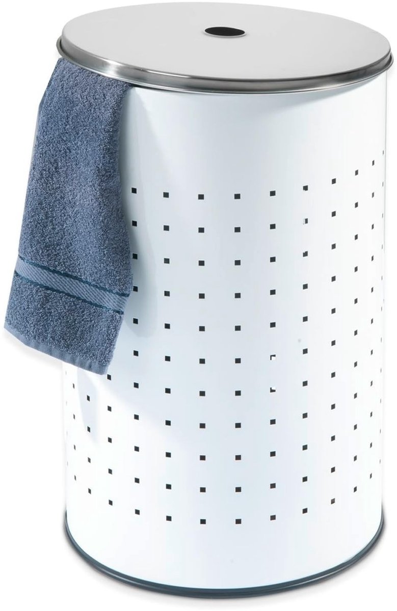 Dailygoods- Wasmand met deksel - Roestvrij staal - 54 Liter - Ø 35,5 cm - Modern design - Luchtgaten - Hoogwaardige afwerking - Wascontainer