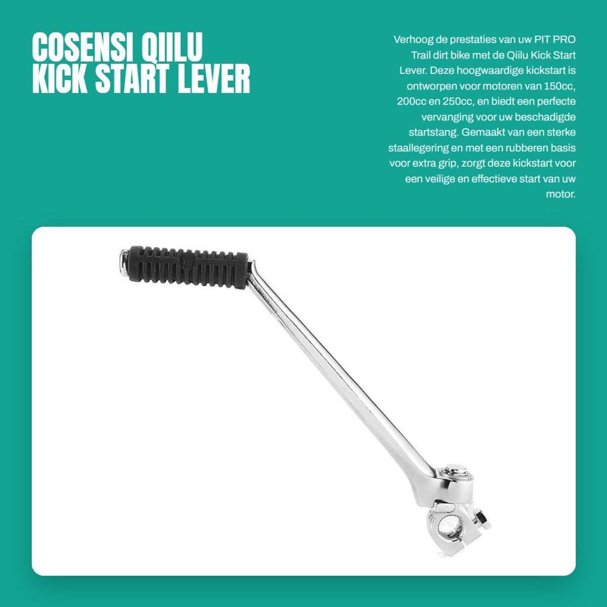 Dailygoods- Kickstart Lever 280mm - 16mm Bevestigingsgat - Antislip Groef - Geschikt voor PIT PRO Trail - Stalen Legering - Zwart/Zilver - Motorstart