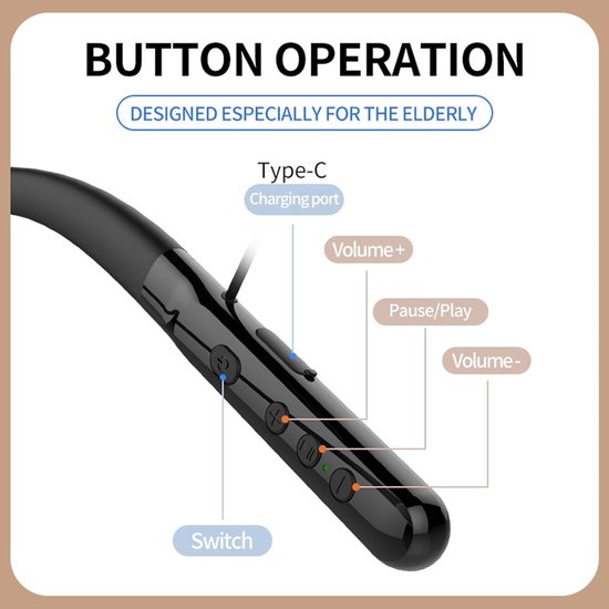 Bluetooth Oortelefoon Nekband - Draadloze Oordopjes - Tv Kijken en Bellen - Ruisonderdrukkingstechnologie - 10 Meter Bereik - Nude — afbeelding 4