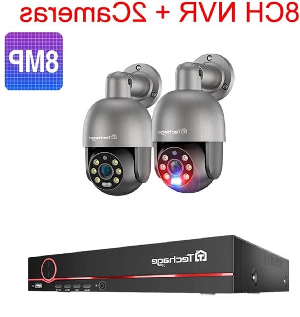 8-kanaals 4K IP Camerasysteem – Beveiligingscamera – CCTV Camera – Toezichtcamera – POE Camera – 2x 8MP PTZ Camera – AI Bewegingsdetectie & Twee-weg Audio