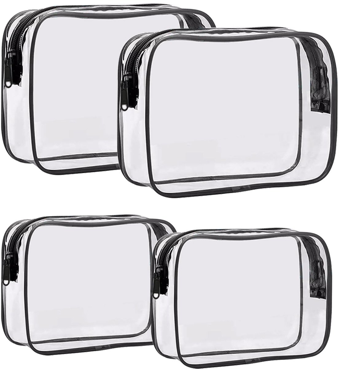 Dailygoods- Make-uptas 4 Stuks - Transparante Toilettas - Doorzichtige Cosmeticatas - Reiskosmetiktas - PVC - Ritssluiting - Klein/Groot
