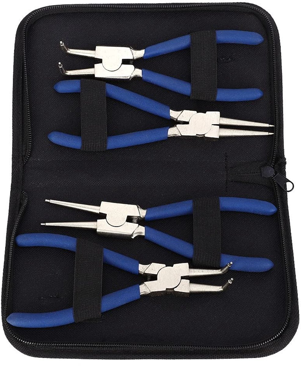 Dailygoods- Borgringtangset 4-delig - Antisliphandgrepen - Interne Terugtrekveer - Rechte/Gebogen Tangpunten - 175mm - Professionele Opbergkoffer - Tangset