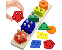 Houten Vormen Sorteerspel en Stapeltoren – Educatief Montessori Speelgoed voor Baby en Dreumes vanaf 1, 2 en 3 Jaar