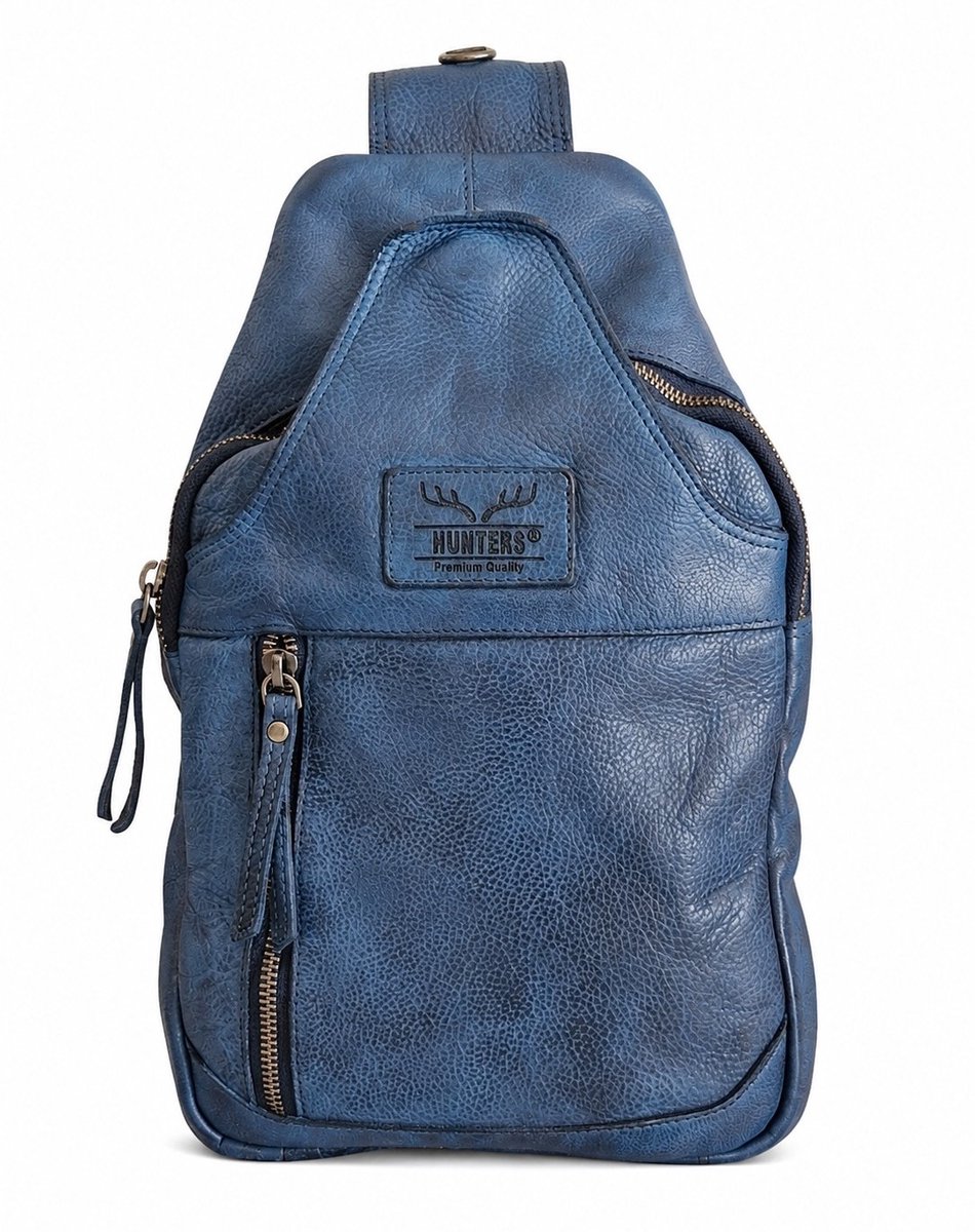 Hunters leren Crossbody tas Sling bag blauw - (bxhxd) ca. 20cm x 35cm x 4cm