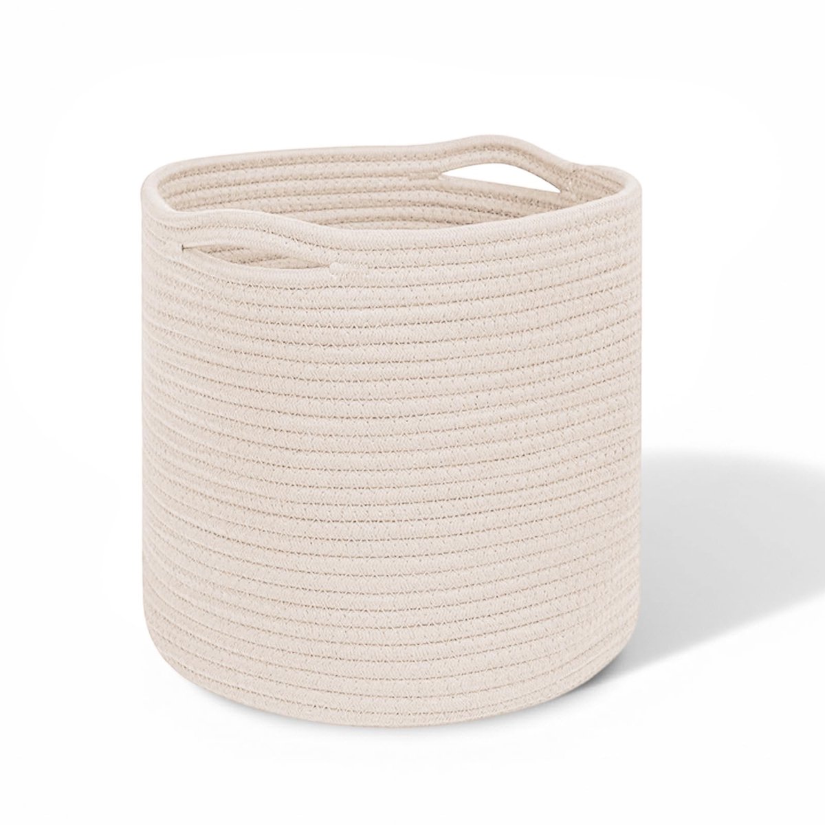 Dailygoods - Wasmand katoen, 30 x 30 cm, gevlochten opbergmand met handgrepen, zachte touwmand voor kleding, speelgoed en woonruimtes, manden voor slaapkamer, kinderkamer en badkamer, beige