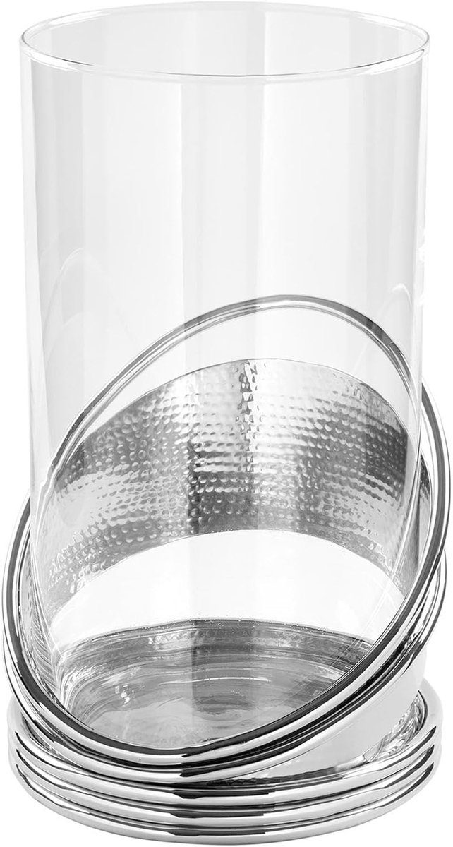 Windlicht met glas - Lantaarn kaarsenhouder - Sfeervol interieur - Gedraaid metaaldesign - 25.5 cm diameter - Vernikkeld