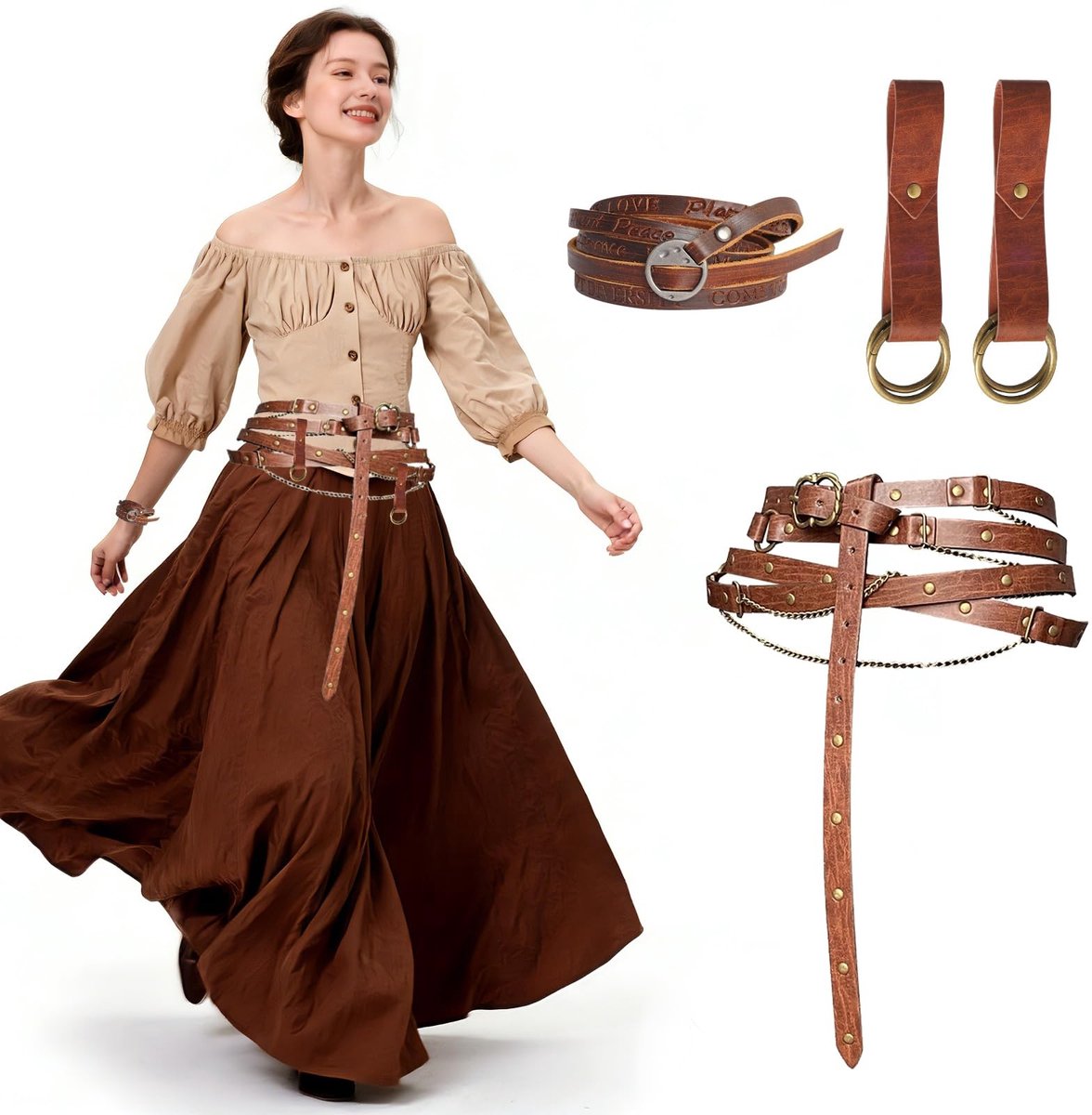 Dailygoods- Middeleeuwse Riem - Verstelbare Kunstleren Ketting - Dames Riem - Cosplay/Accessoires - Ideaal voor LARP/Fantasy - Comfortabele Pasvorm - Tailleriem