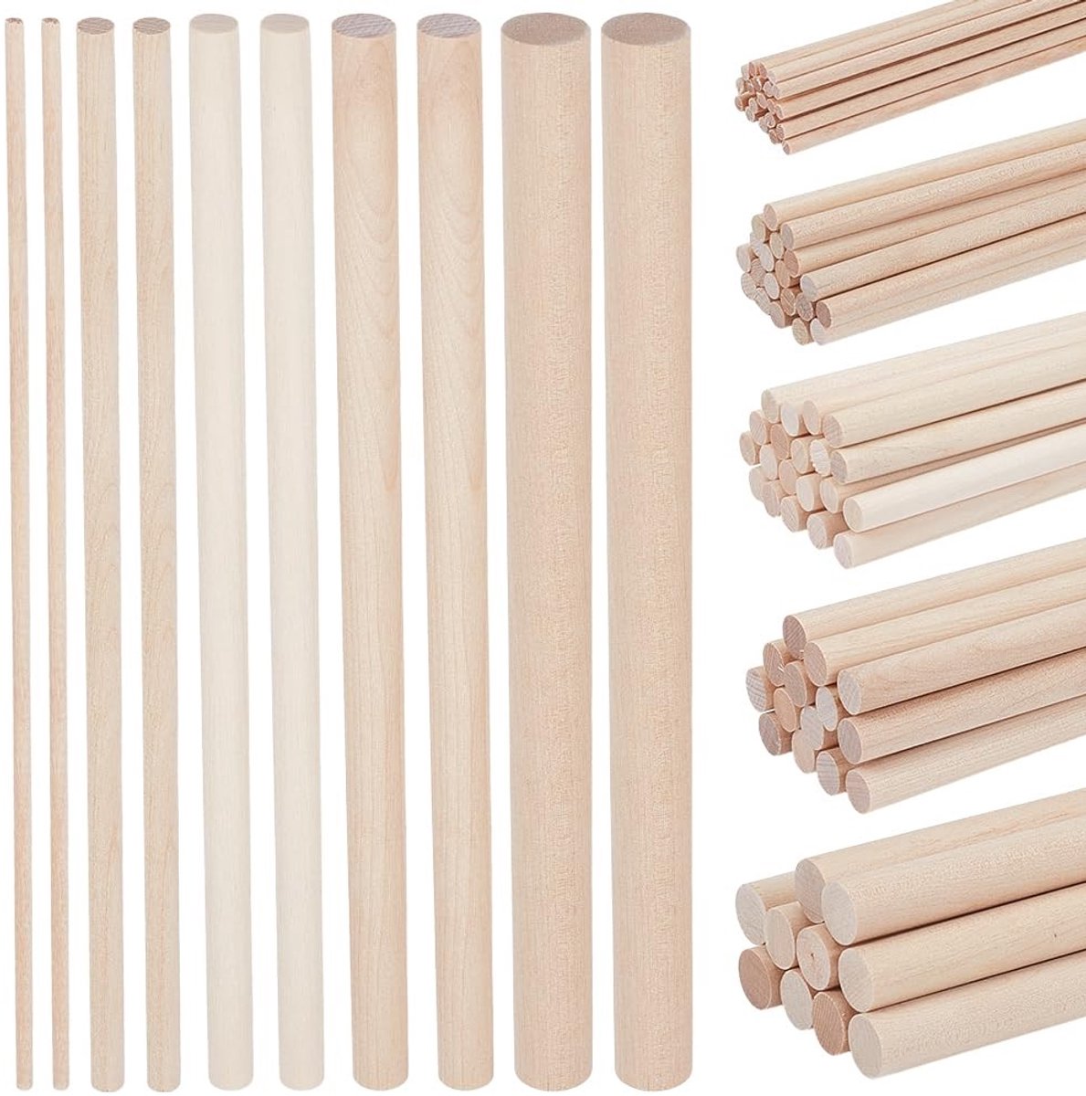 Dailygoods- Deuvelstaven 100 stuks - Berkenhouten Stokjes - Ronde Houten Deuvels - Onafgewerkt - 300 mm - Duurzaam en Sterk