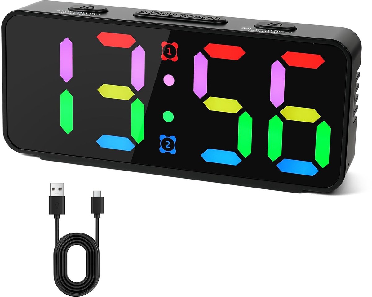 Dailygoods - Digitale Wekker met RGB-kleuren en Snooze-functie - LED Klok voor Slaapkamer