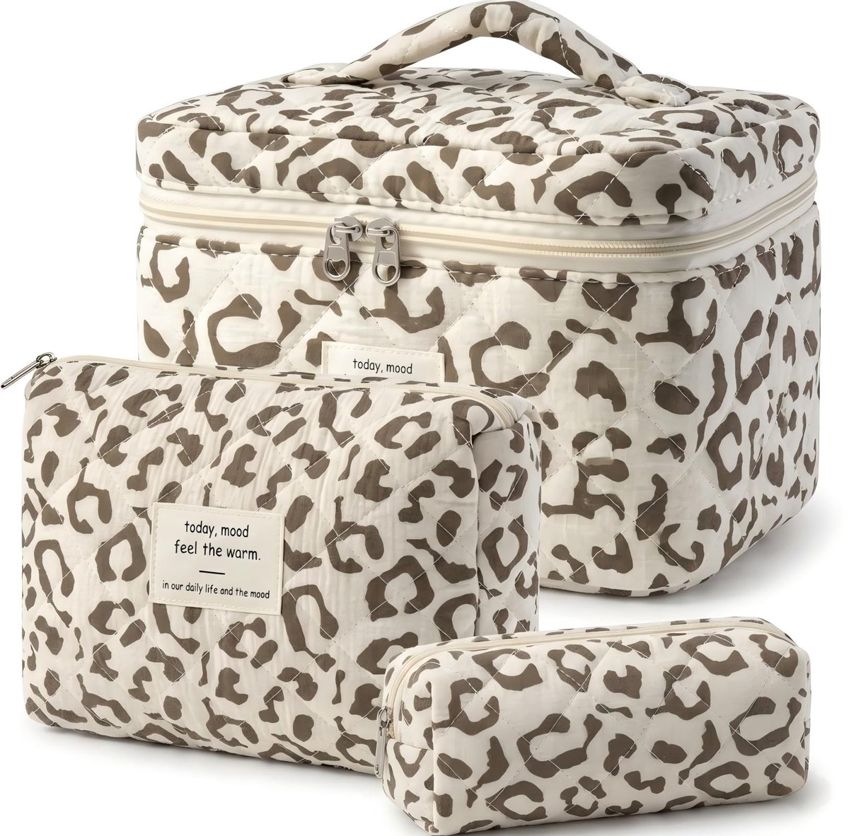 Dailygoods- Cosmetische Tas 3-delige Set - Make-up Tas met Bloemenpatroon - Toilettas Dames - Draagbare Make-uptas - Organizer voor Reizen - Groot Formaat 25 × 16 × 16 cm