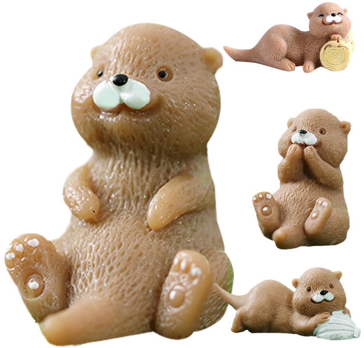 Dailygoods- Otterfiguren 4-delige set - Miniatuur figuren - Kunsthars - Decoraties voor terraria - Handbeschilderd - Lichtgewicht en gedetailleerd - Miniatuurfiguren