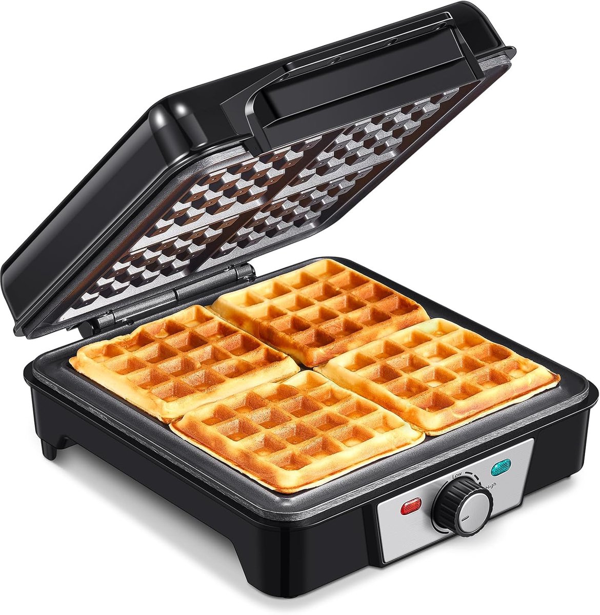 Wafelijzer - Wafelmaker - Lekkere Wafels Maken - 4 Belgische Wafels Tegelijk - 1200 Watt - Zwart