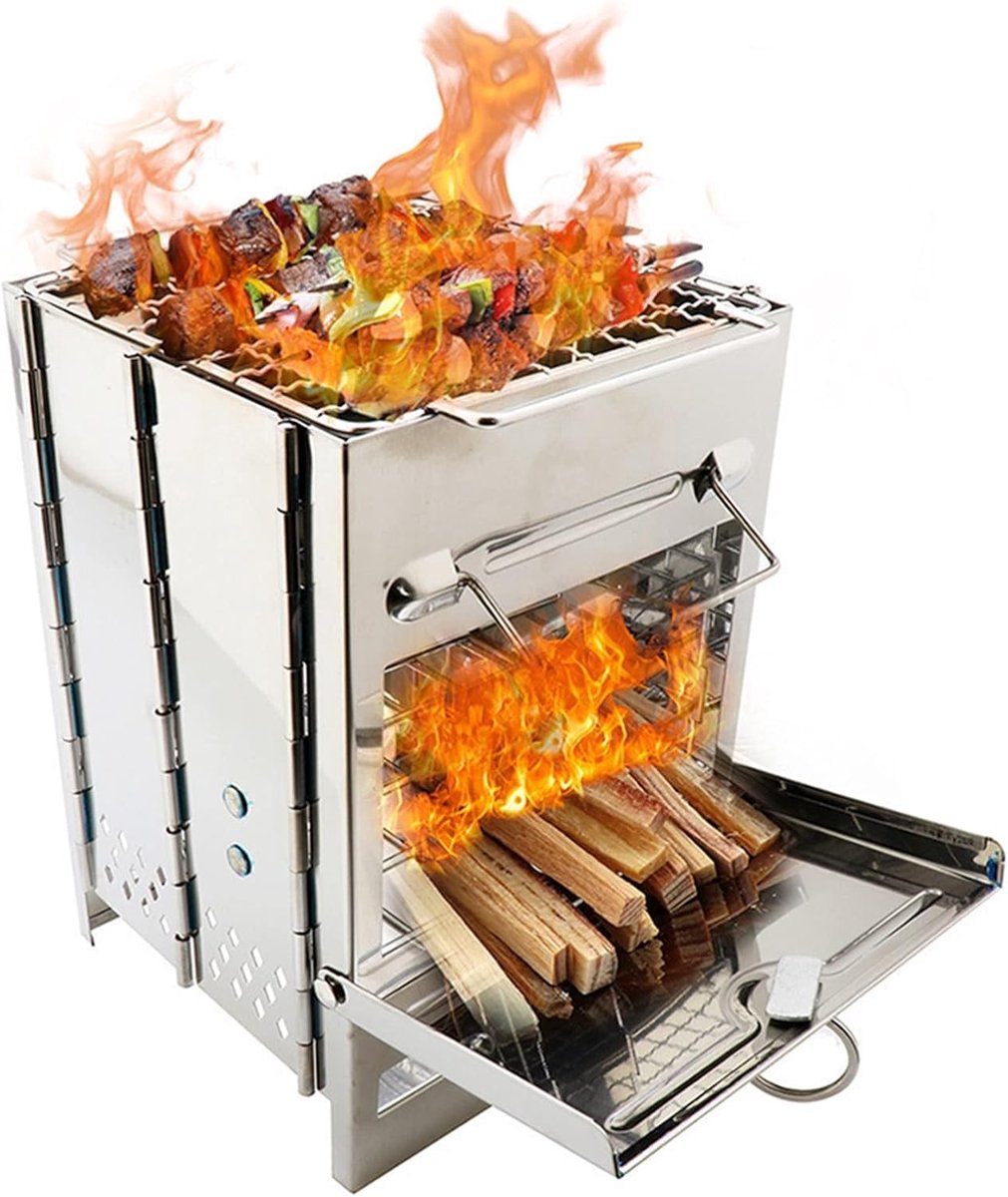 Opvouwbare Grill Kooktoestel Houtskool Buiten Koken Roestvrij Staal 21 x 20 x 27 cm Zilver